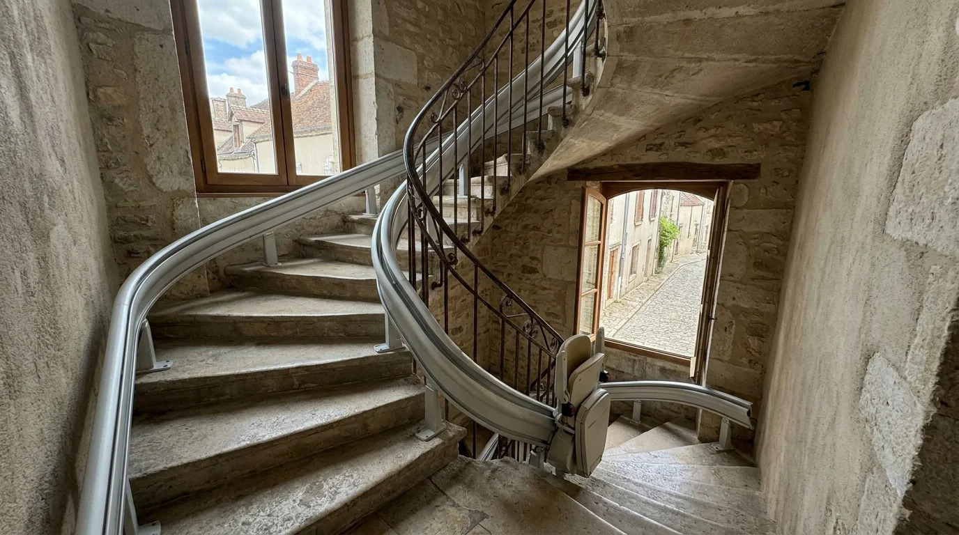 Monte escalier à  — Monte-escalier Côtes-d'Armor : copropriétés briochines, granit intérieur et aides bretonnes