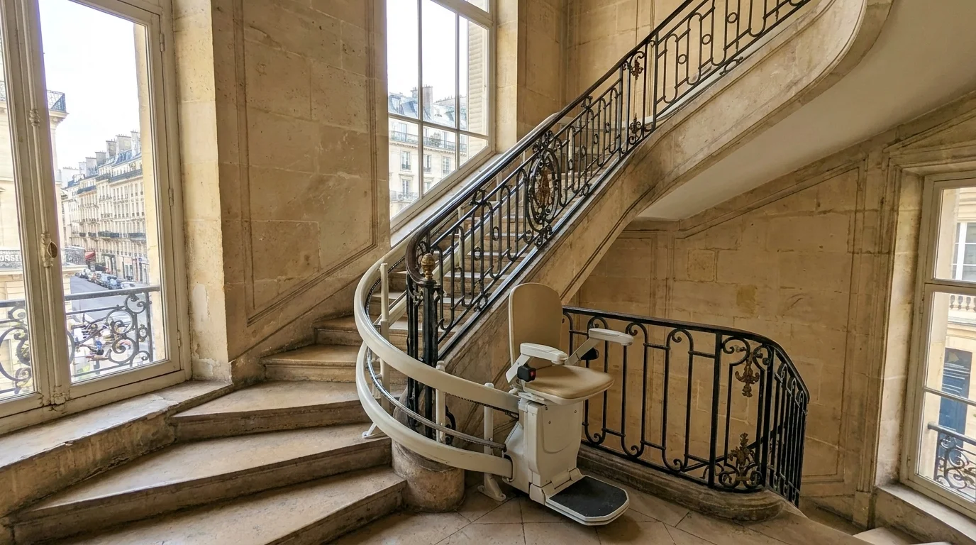 Monte escalier à  — Monte-escalier en Lozère : l'accessibilité au bout du monde rural