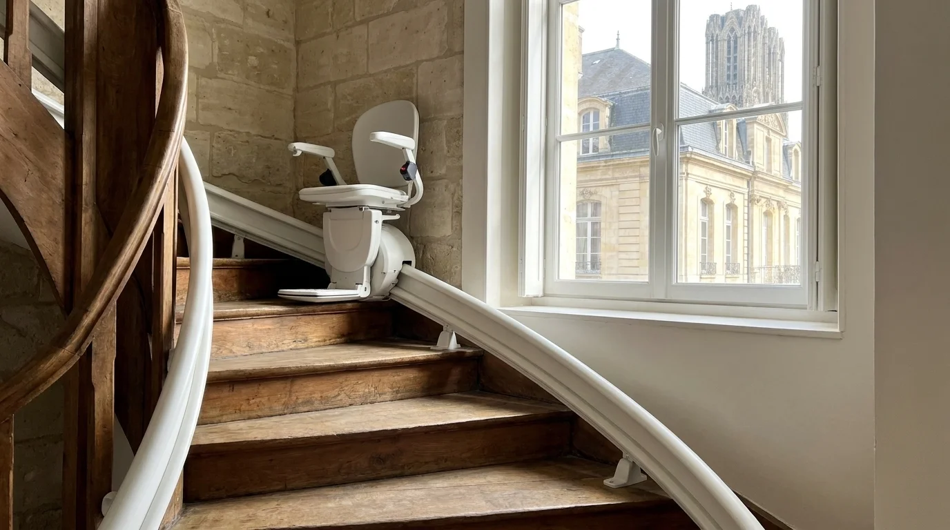 Monte escalier à Reims — Monte-escalier à Reims : équiper une ville où 81 % du parc est en appartement