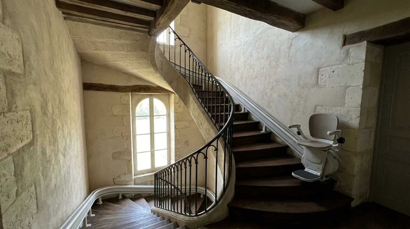 Monte escalier à  — Monte-escalier en Seine-Maritime : craie normande, béton Perret et colombages rouennais