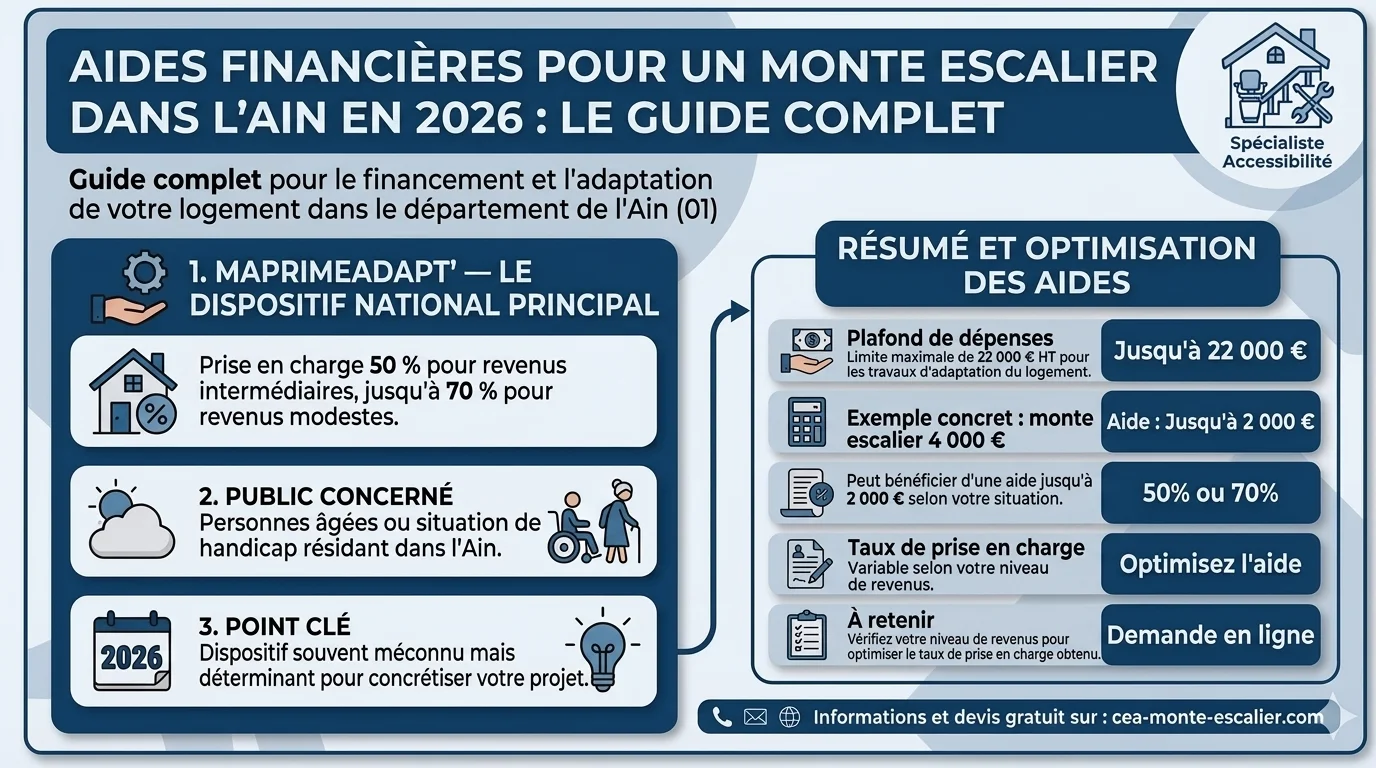 Aides financières pour un monte escalier dans l'Ain en 2026 : le guide complet
