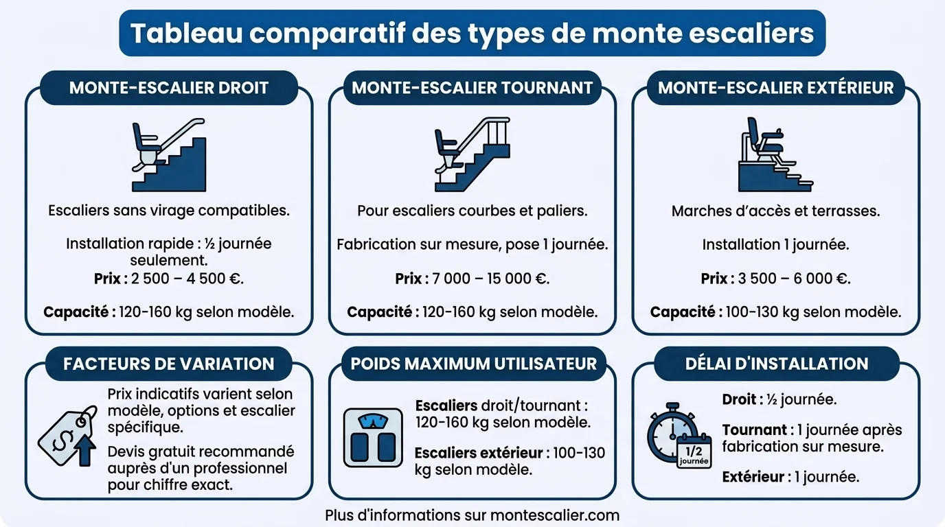 Tableau comparatif des types de monte escaliers