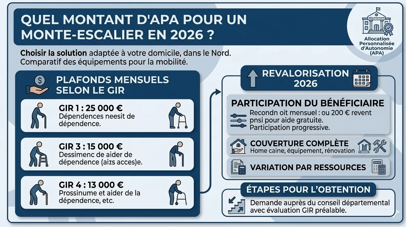 APA pour un monte-escalier en 2026 : conditions, montants et démarches