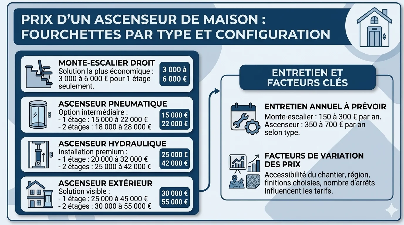 Prix d'un ascenseur de maison : fourchettes par type et configuration