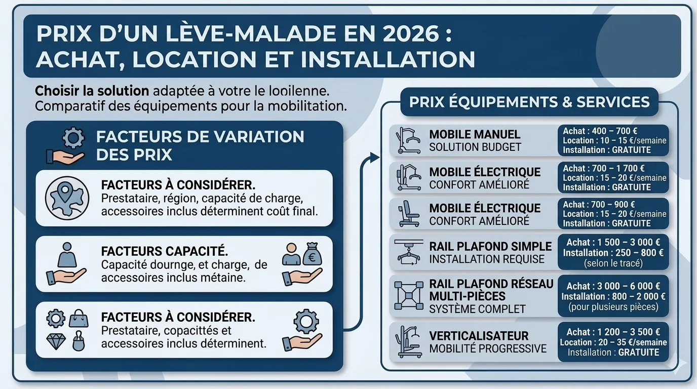 Prix d'un lève-malade en 2026 : achat, location et installation