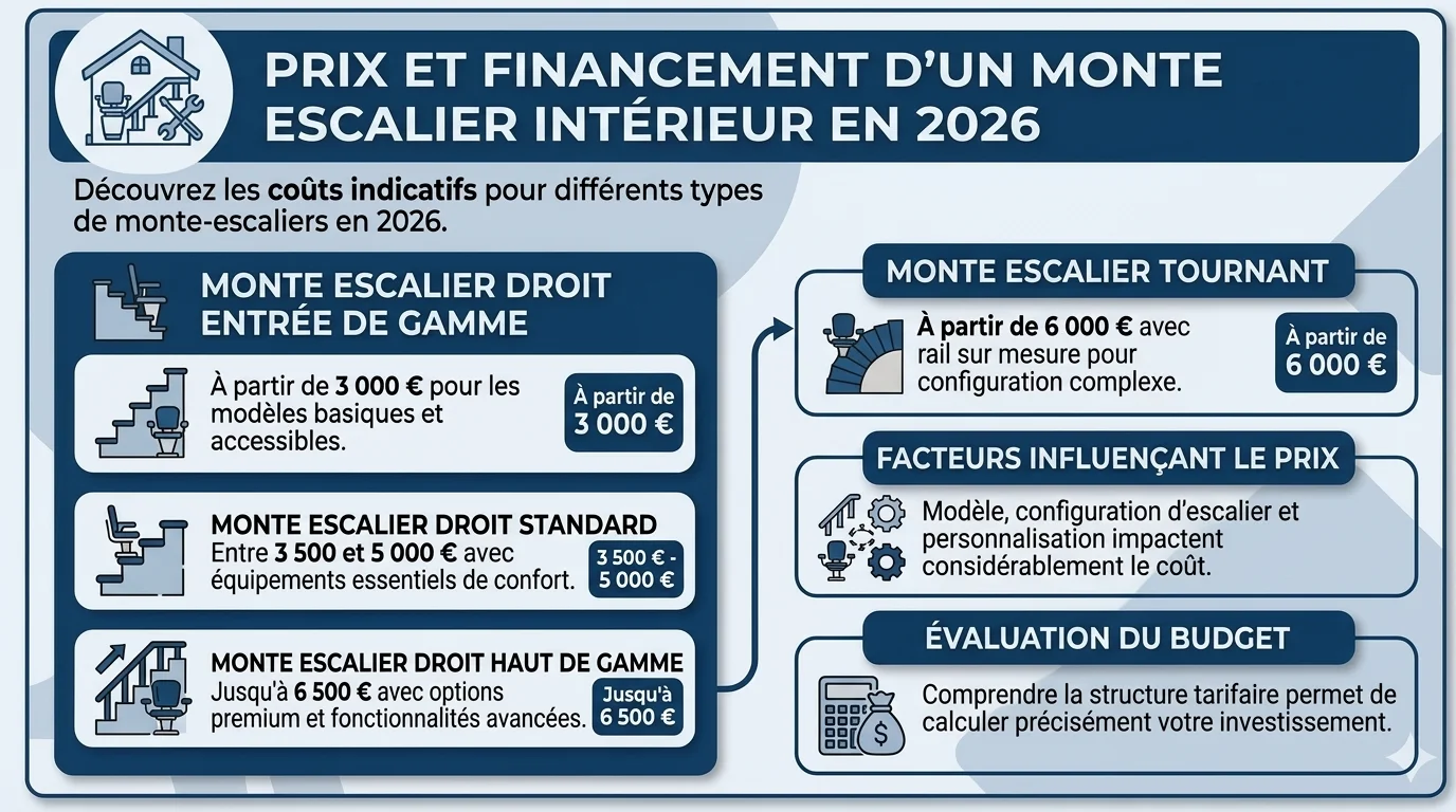 Monte escalier intérieur : types, installation et prix 2026