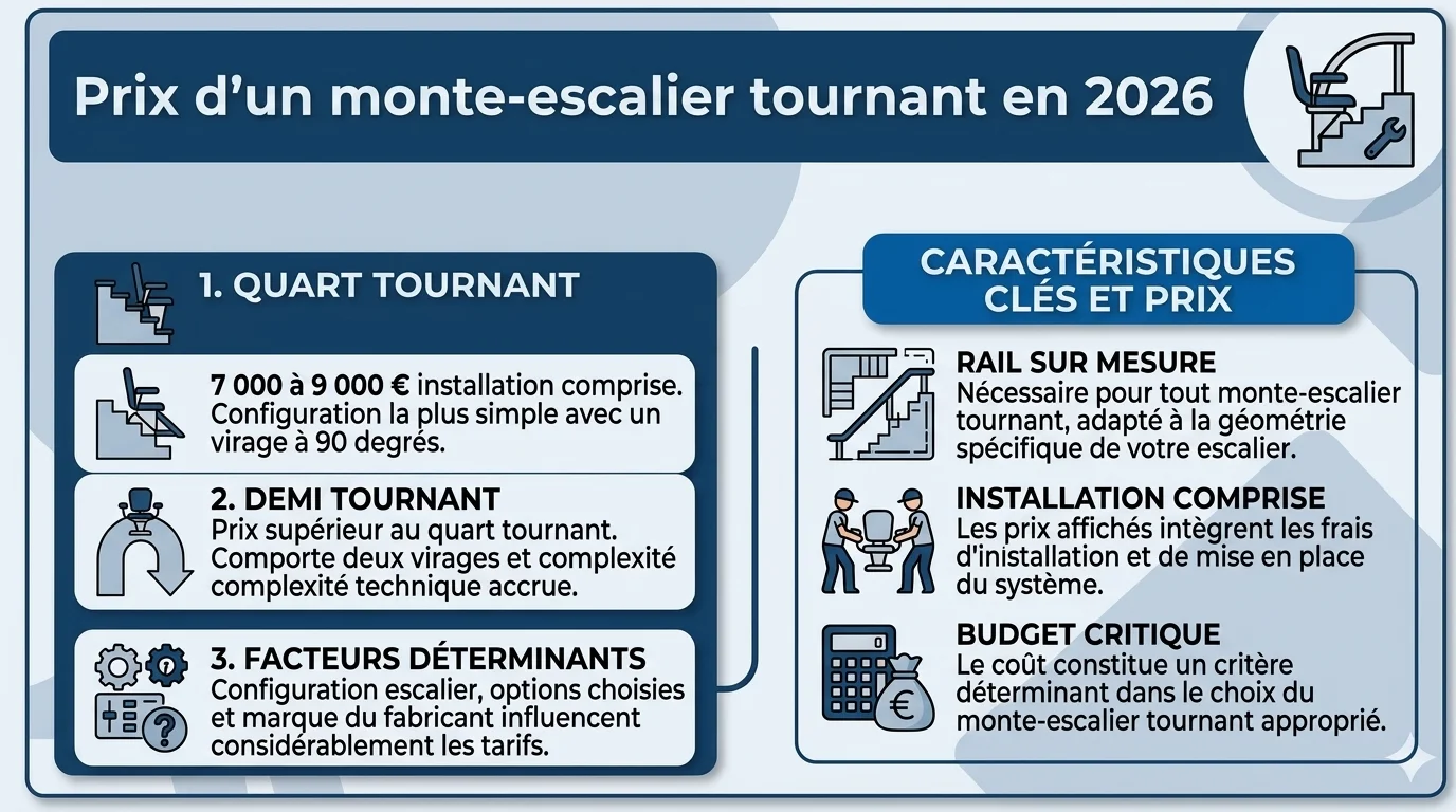 Monte-escalier tournant 2026 : guide complet, prix et aides financières