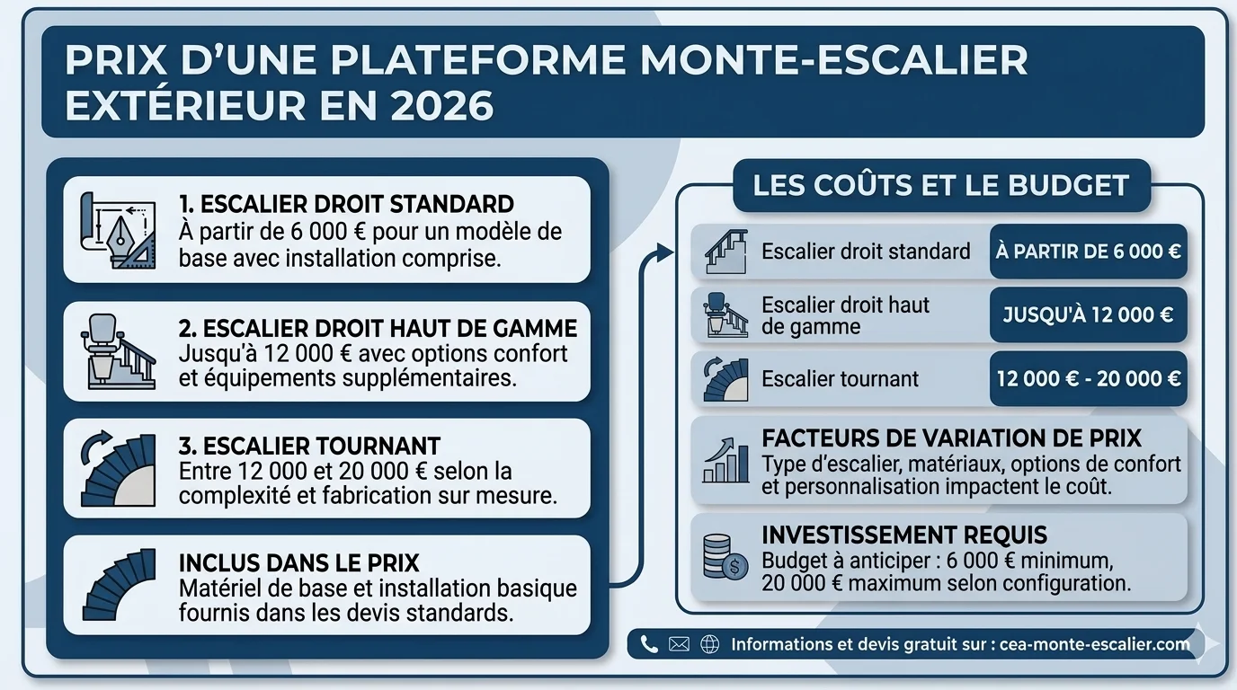 Plateforme monte-escalier extérieur 2026 : prix, types et aides pour fauteuil roulant