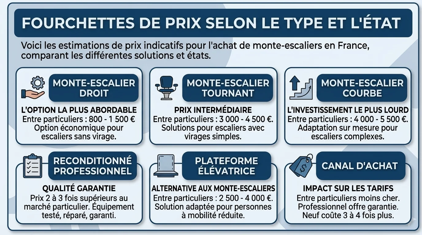 Prix monte-escalier occasion : tarifs et guide d'achat 2026