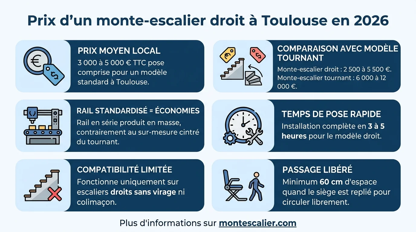 Prix d'un monte-escalier droit à Toulouse en 2026