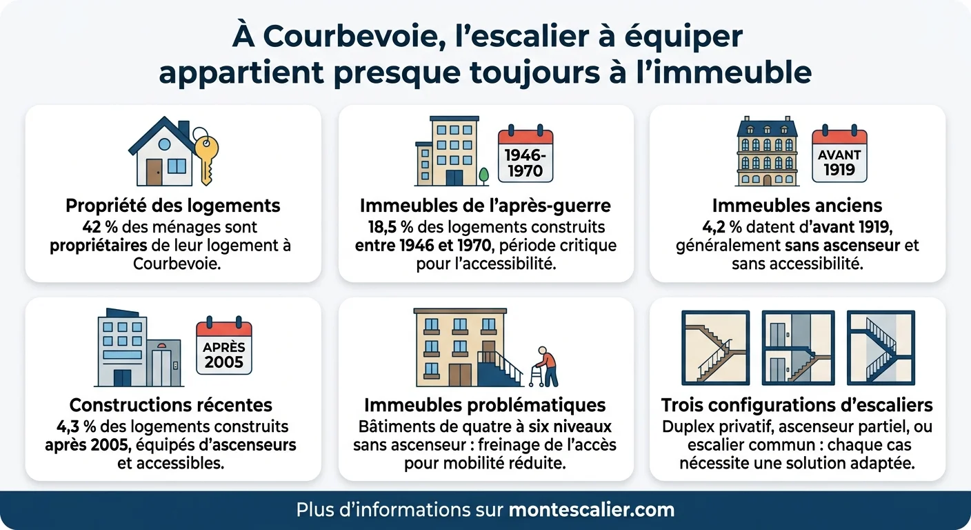 À Courbevoie, l'escalier à équiper appartient presque toujours à l'immeuble