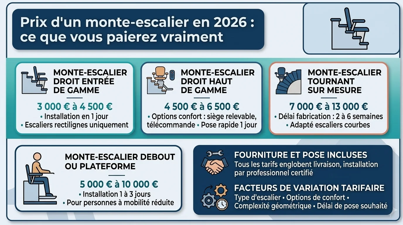 Prix d'un monte-escalier en 2026 : ce que vous paierez vraiment