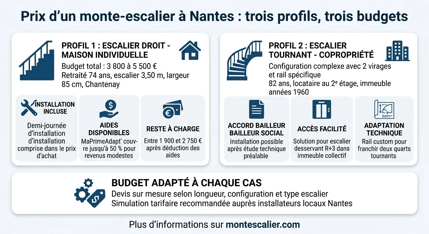 Prix d'un monte-escalier à Nantes : trois profils, trois budgets
