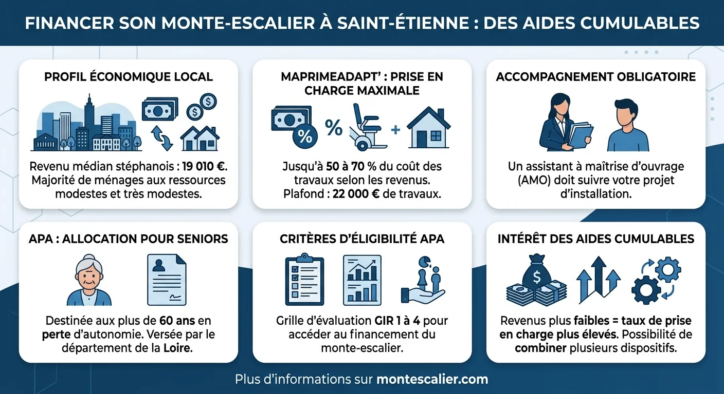 Financer son monte-escalier à Saint-Étienne : des aides cumulables