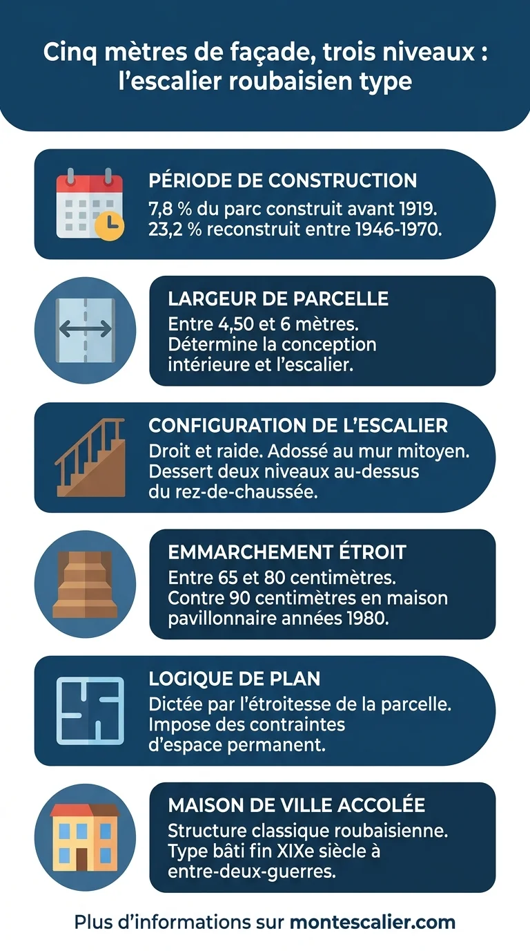 Cinq mètres de façade, trois niveaux : l'escalier roubaisien type
