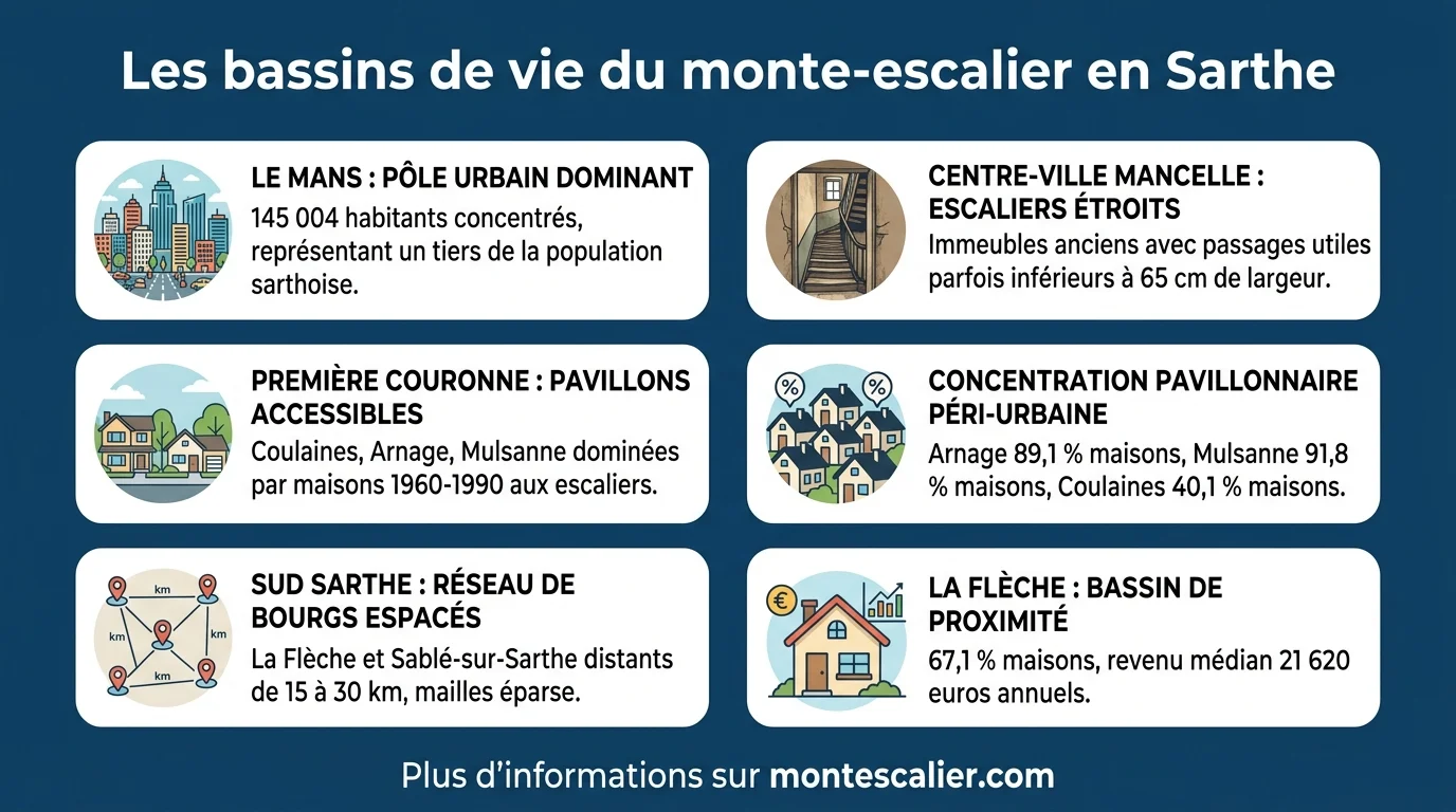 Les bassins de vie du monte-escalier en Sarthe