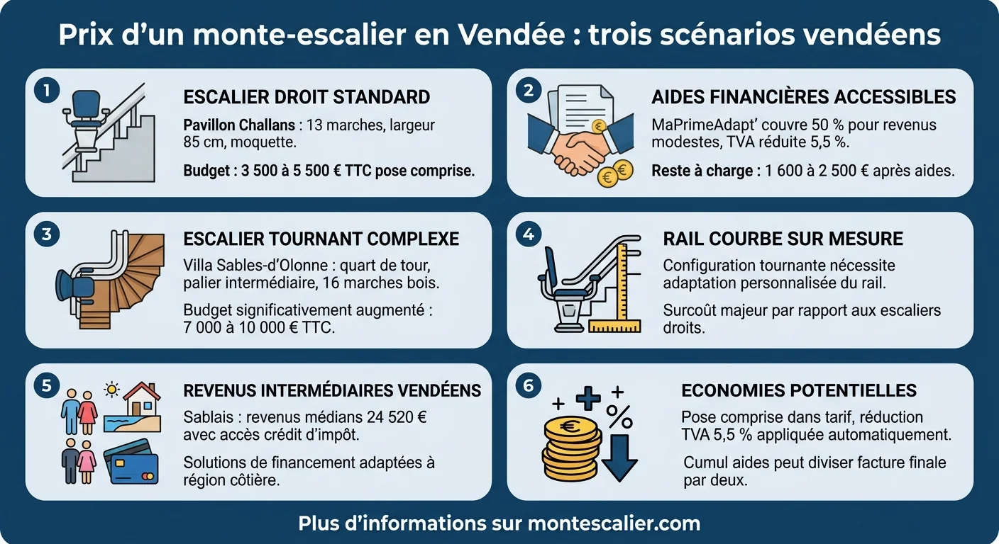 Prix d'un monte-escalier en Vendée : trois scénarios vendéens
